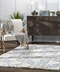 Well Woven Thanatos Modern Geometric Ivory High-Low Shag Rug