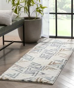 Well Woven Thanatos Modern Geometric Ivory High-Low Shag Rug