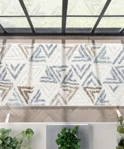 Well Woven Thanatos Modern Geometric Ivory High-Low Shag Rug