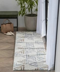 Well Woven Thanatos Modern Geometric Ivory High-Low Shag Rug