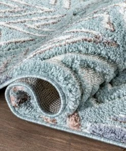 Well Woven Thanatos Modern Geometric Light Blue High-Low Shag Rug