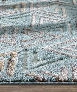 Well Woven Thanatos Modern Geometric Light Blue High-Low Shag Rug