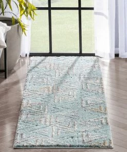 Well Woven Thanatos Modern Geometric Light Blue High-Low Shag Rug