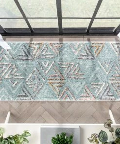 Well Woven Thanatos Modern Geometric Light Blue High-Low Shag Rug