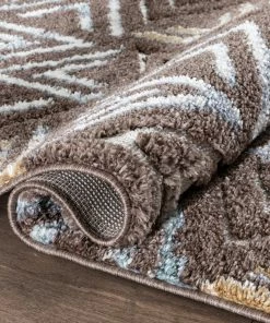 Well Woven Thanatos Modern Geometric Brown High-Low Shag Rug Vintage