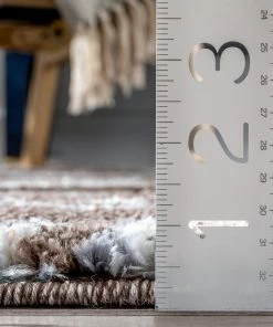 Well Woven Thanatos Modern Geometric Brown High-Low Shag Rug Vintage