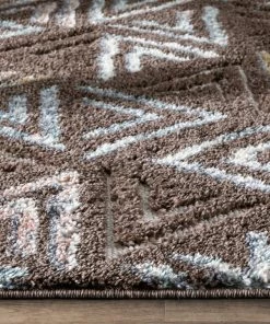 Well Woven Thanatos Modern Geometric Brown High-Low Shag Rug Vintage