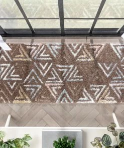 Well Woven Thanatos Modern Geometric Brown High-Low Shag Rug Vintage