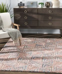 Well Woven Thanatos Modern Geometric Blush High-Low Shag Rug