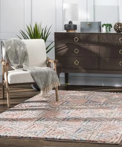 Well Woven Thanatos Modern Geometric Blush High-Low Shag Rug 22 Well Woven Thanatos Modern Geometric Blush High-Low Shag Rug