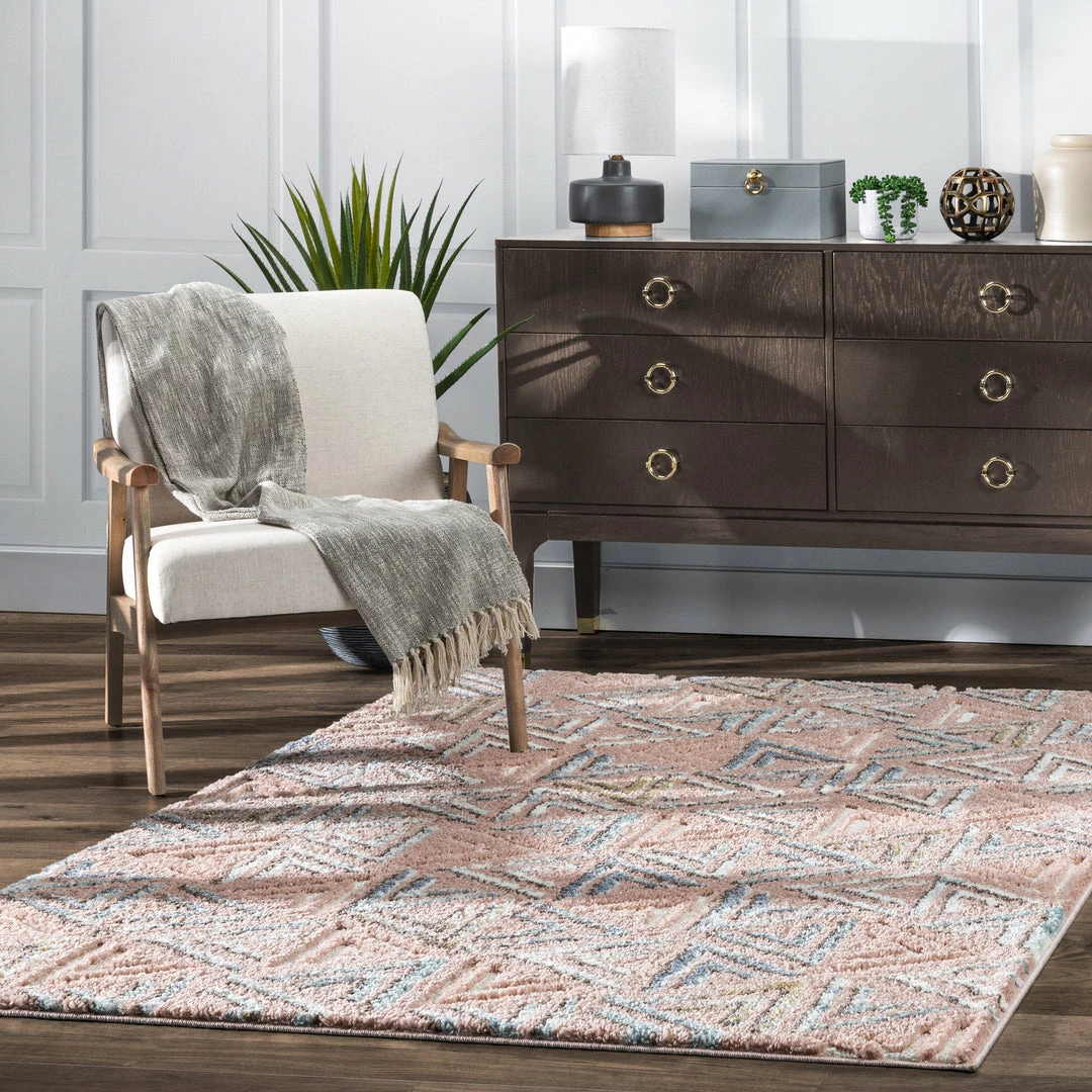 Well Woven Thanatos Modern Geometric Blush High-Low Shag Rug 9 Well Woven Thanatos Modern Geometric Blush High-Low Shag Rug