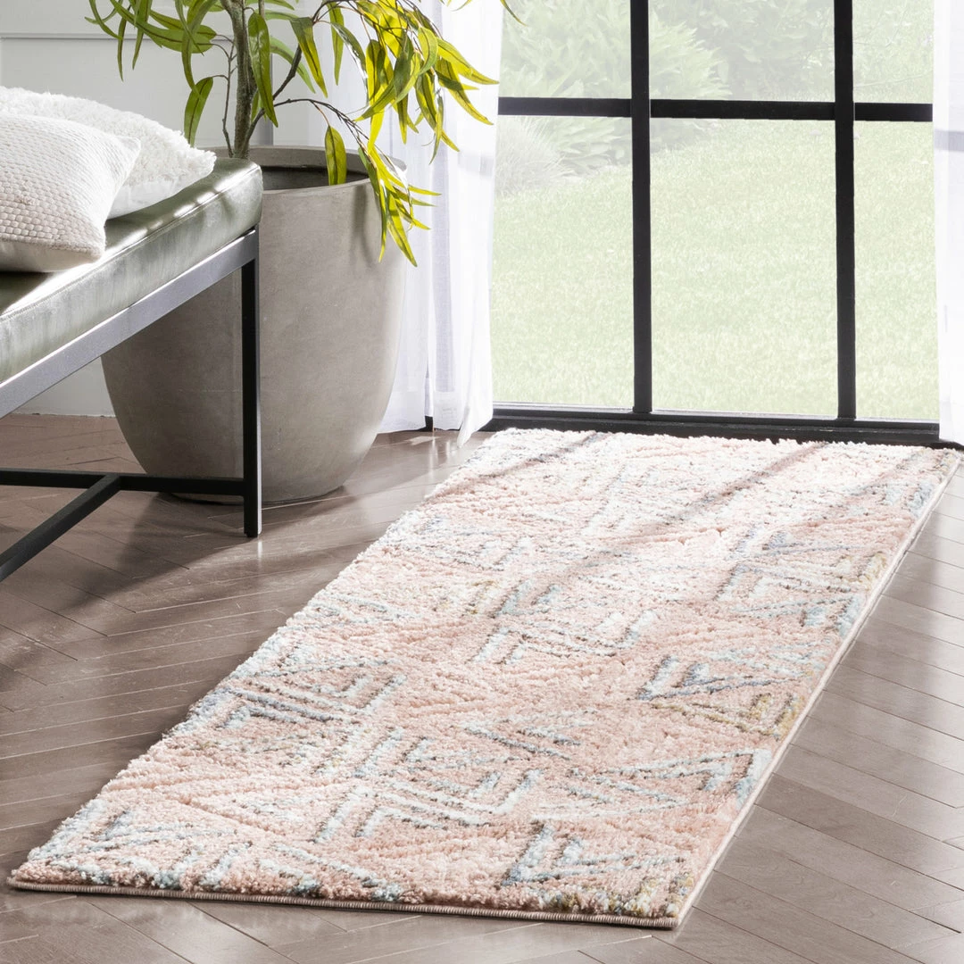 Well Woven Thanatos Modern Geometric Blush High-Low Shag Rug 12 Well Woven Thanatos Modern Geometric Blush High-Low Shag Rug