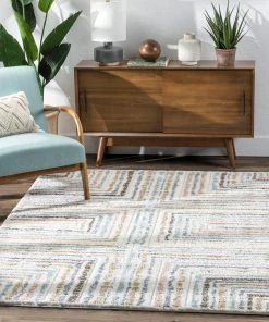 Well Woven Evander Modern Stripes Ivory High-Low Shag Rug