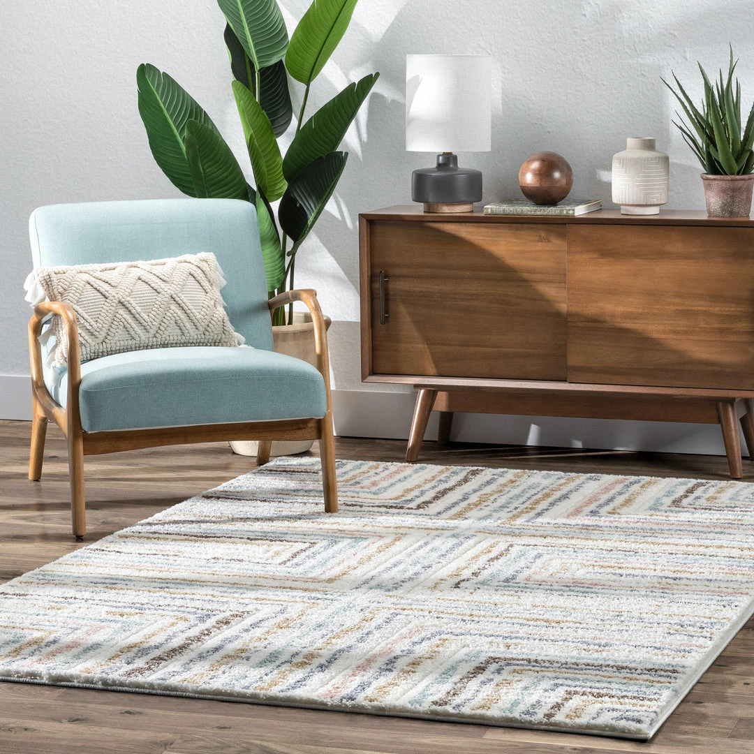 Well Woven Evander Modern Stripes Ivory High-Low Shag Rug 9 Well Woven Evander Modern Stripes Ivory High-Low Shag Rug