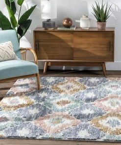 Well Woven Helios Modern Ikat Ivory High-Low Shag Rug