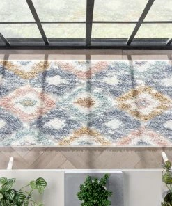 Well Woven Helios Modern Ikat Ivory High-Low Shag Rug