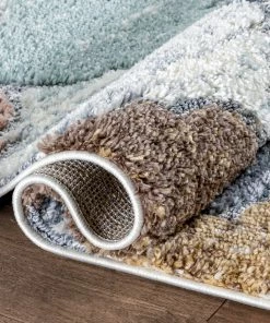 Well Woven Global Calliope Moroccan Trellis Ivory Blue High-Low Shag Rug