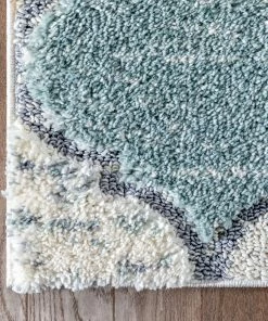 Well Woven Global Calliope Moroccan Trellis Ivory Blue High-Low Shag Rug