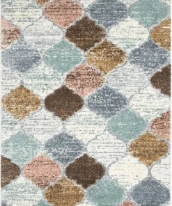 Well Woven Global Calliope Moroccan Trellis Ivory Blue High-Low Shag Rug