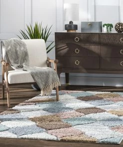 Well Woven Global Calliope Moroccan Trellis Ivory Blue High-Low Shag Rug