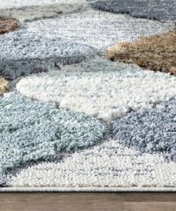 Well Woven Global Calliope Moroccan Trellis Ivory Blue High-Low Shag Rug