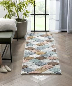 Well Woven Global Calliope Moroccan Trellis Ivory Blue High-Low Shag Rug