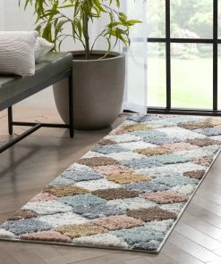 Well Woven Global Calliope Moroccan Trellis Ivory Blue High-Low Shag Rug