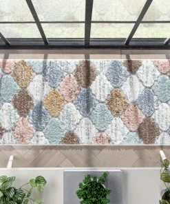 Well Woven Global Calliope Moroccan Trellis Ivory Blue High-Low Shag Rug