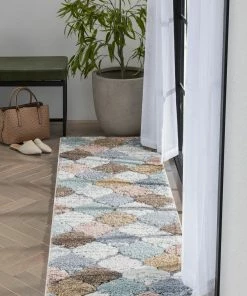 Well Woven Global Calliope Moroccan Trellis Ivory Blue High-Low Shag Rug