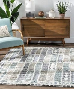 Well Woven Brontes Tribal Geometric Grey High-Low Shag Rug Global