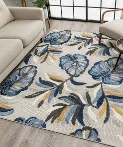 Well Woven Wilmington Blue Modern Tropical Indoor Outdoor Rug
