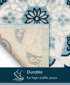 Well Woven Cabo Bold Floral Blue Indoor/Outdoor High-Low Rug