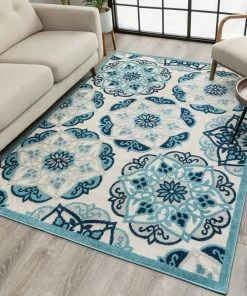 Well Woven Cabo Bold Floral Blue Indoor/Outdoor High-Low Rug
