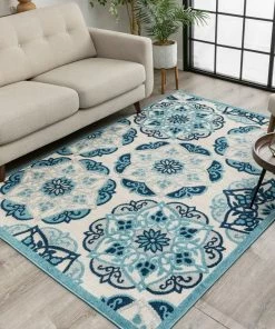 Well Woven Cabo Bold Floral Blue Indoor/Outdoor High-Low Rug
