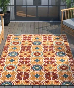 Well Woven Audun Modern Geometric Indoor/Outdoor Red High-Low Rug
