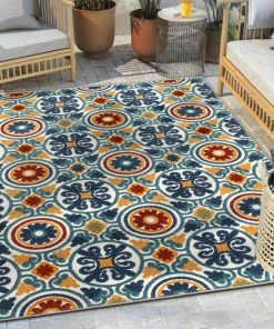 Well Woven Audun Modern Geometric Indoor/Outdoor Blue High-Low Rug