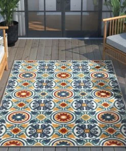 Well Woven Audun Modern Geometric Indoor/Outdoor Blue High-Low Rug