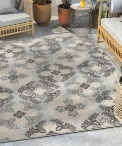 Well Woven Loewy Modern Geometric Indoor/Outdoor Grey High-Low Rug