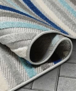 Well Woven Neema Modern Geometric Indoor/Outdoor Grey Blue High-Low Rug