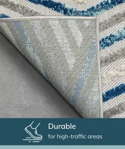 Well Woven Neema Modern Geometric Indoor/Outdoor Grey Blue High-Low Rug