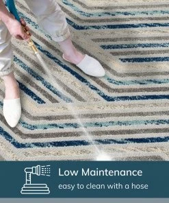 Well Woven Neema Modern Geometric Indoor/Outdoor Grey Blue High-Low Rug