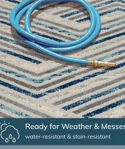 Well Woven Neema Modern Geometric Indoor/Outdoor Grey Blue High-Low Rug