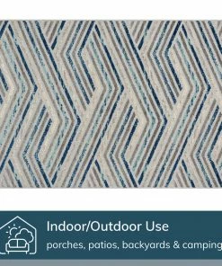 Well Woven Neema Modern Geometric Indoor/Outdoor Grey Blue High-Low Rug