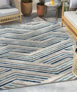 Well Woven Neema Modern Geometric Indoor/Outdoor Grey Blue High-Low Rug