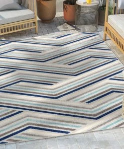 Well Woven Neema Modern Geometric Indoor/Outdoor Grey Blue High-Low Rug