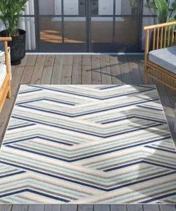 Well Woven Neema Modern Geometric Indoor/Outdoor Grey Blue High-Low Rug