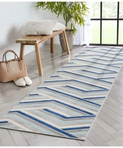 Well Woven Neema Modern Geometric Indoor/Outdoor Grey Blue High-Low Rug