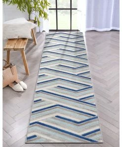 Well Woven Neema Modern Geometric Indoor/Outdoor Grey Blue High-Low Rug