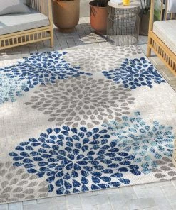 Well Woven Senna Modern Floral Indoor/Outdoor Grey High-Low Rug