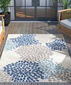 Well Woven Senna Modern Floral Indoor/Outdoor Grey High-Low Rug